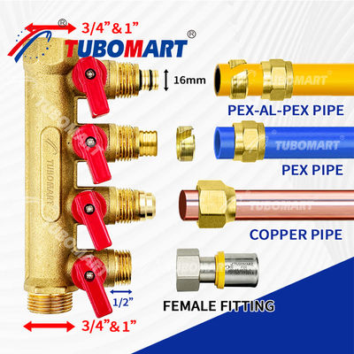 1/2 pollice di ottone Pex Manifold 150 Psi Per progetti idraulici 200 ° F Temperatura massima
