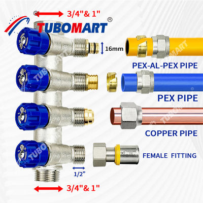 Manifold di distribuzione dell'acqua in ottone Pex 2 - 12 sbocchi Manifold idraulico Pex