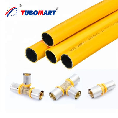 Fittings OEM giallo PEX Sistema di idraulica per gas in ottone 16-32MM Equal Socket PEX Press Fitting